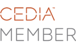 CEDIA MEMBER logo&mdash;&lsquo;CEDIA&rsquo; in orange uppercase above &lsquo;MEMBER&rsquo; in dark gray&mdash;indicating membership in the Custom Electronic Design & Installation Association.